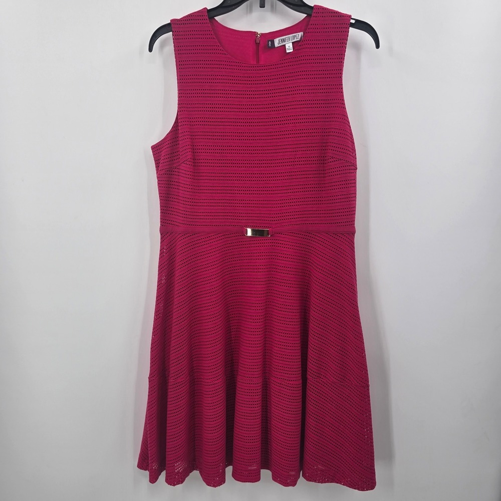 Jennifer Lopez Dress Womens 10 Pink Fit‎ & Flare Dress Sleeveless Gold Accent